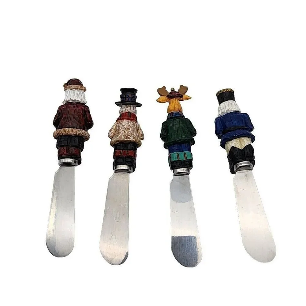 (4) Joie de Vivre Christmas Spreaders Knives Santa Reindeer Snowman Nutcracker